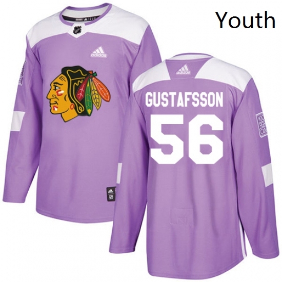 Youth Adidas Chicago Blackhawks 56 Erik Gustafsson Authentic Purple Fights Cancer Practice NHL Jersey